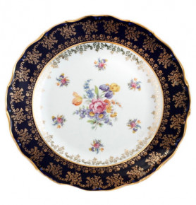 Блюдо 30 см круглое  Bohemia Porcelan Moritz Zdekauer 1810 s.r.o. "Офелия /Кобальт /Полевой цветок" / 027494