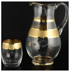 Набор для воды 7 предметов (кувшин 1,5 л + 6 стаканов)  Bohemia "Матовая полоса /золото" B-G / 101206