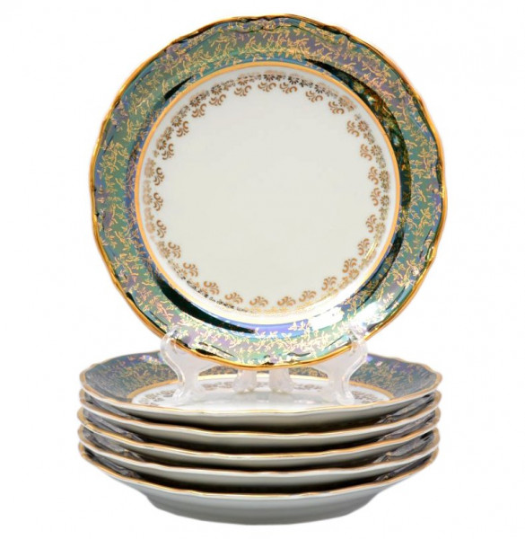 Набор тарелок 19 см 6 шт  МаМ декор &quot;Мария-Тереза /Зелёная с золотыми листиками&quot; M-D / 010659