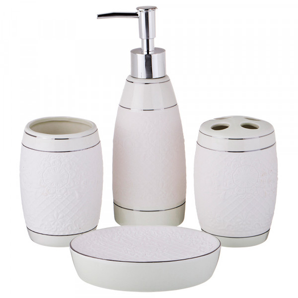 Набор для ванной комнаты 4 предмета (дозатор для мыла, мыльница, стакан для зубных щёток, стакан) / 268994