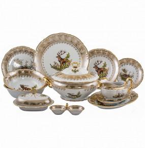 Столовый сервиз на 6 персон 27 предметов  Royal Czech Porcelain "Мария-Тереза /Охота бежевая" / 204410