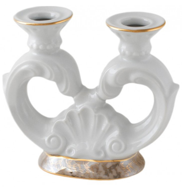 Подсвечник на 2 свечи  Royal Czech Porcelain &quot;Офелия /Бежевая /Золотые листики&quot; / 203843