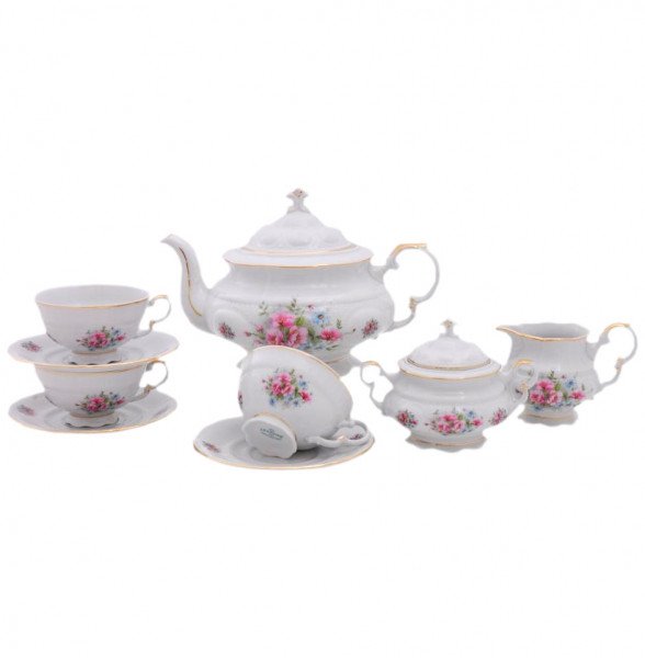 Чайный сервиз на 6 персон 15 предметов  Leander &quot;Соната /Цветы&quot; розовый / 158073