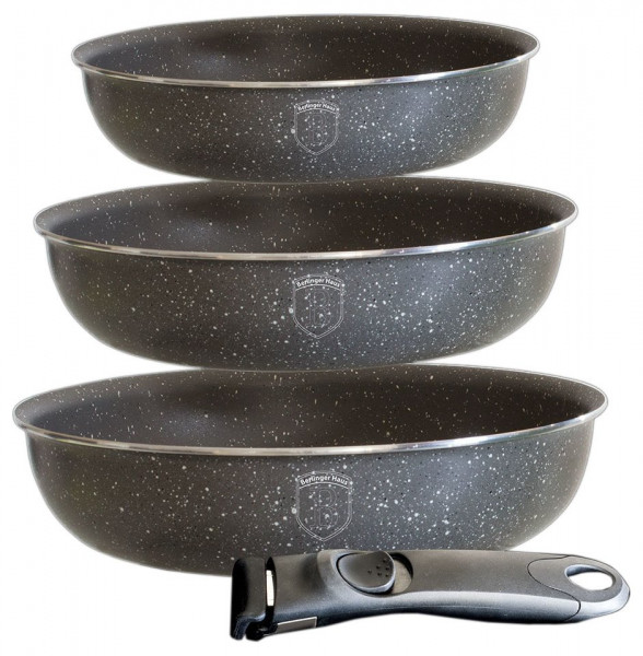 Набор сковород 3 предмета со съемной ручкой (20, 24, 28 см)  Berlinger Haus &quot;Stamping Series&quot; серый / 135740