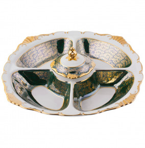Менажница 5-ти секционная  Royal Czech Porcelain "Аляска /Зелёная /Золотые листики" / 204766