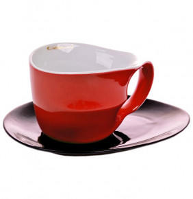 Чайная пара 450 мл  Weimar Porzellan "Colani" красная с чёрным  / 049603