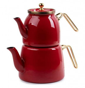 Набор чайников 2 предмета эмалированные (1 л, 2,1 л) красные  O.M.S. Collection "ENAMEL COOKWARES" / 295934