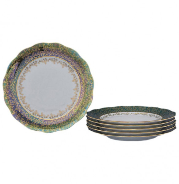 Набор тарелок 17 см 6 шт  Royal Czech Porcelain &quot;Фредерика /Зелёная /Золотые листики&quot; / 203822