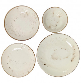 Набор тарелок 24 предмета на 6 персон  O.M.S. Collection "TULU /Кремовый реактив с коричневым ободком вкрапления"  / 296909