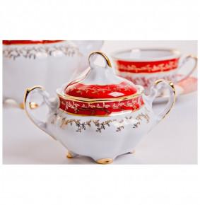 Чайный сервиз на 6 персон 15 предметов  Cmielow "Мария /Красная с золотыми листиками" (220 мл) / 043886