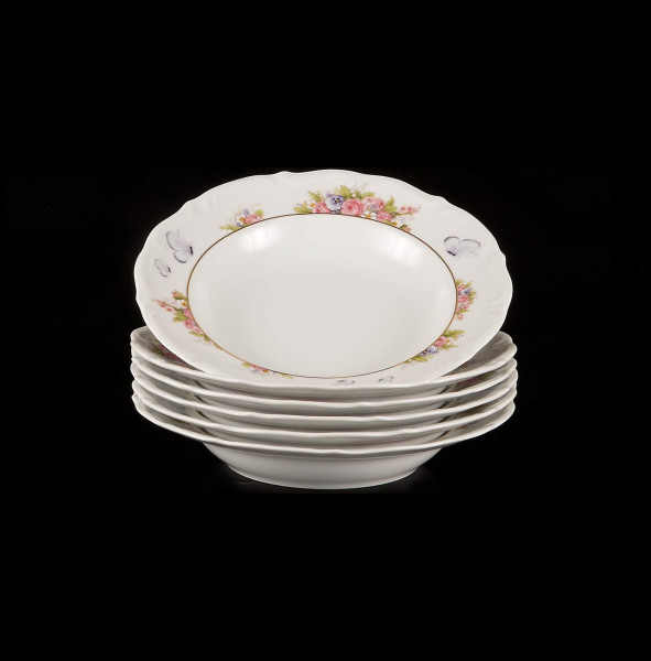Набор тарелок 22,5 см 6 шт глубокие  Cmielow &quot;Мария-Тереза /Цветы и бабочки&quot; / 061473