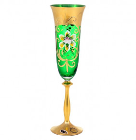Бокалы для шампанского 190 мл 6 шт  Star Crystal "Анжела /Лепка зелёная" SC золотая ножка / 143584