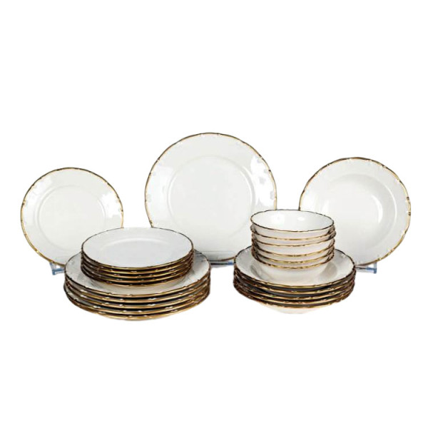 Набор тарелок 24 предмета на 6 персон белые  O.M.S. Collection &quot;LIANA /Отводка золото&quot; (с углублением) / 308404
