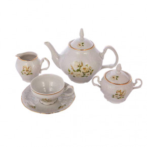 Чайный сервиз на 6 персон 15 предметов  Thun "Бернадотт /Белые розы /золото" / 166552