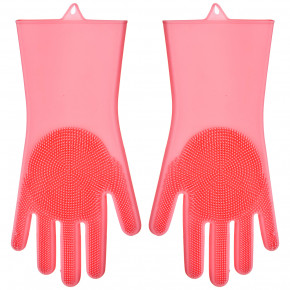 Силиконовые перчатки 31 х 15 см для мытья посуды розовые / 199262