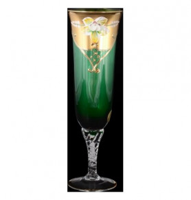 Бокалы для шампанского 190 мл 6 шт  Bohemia "Лепка зелёная" крученная ножка / 092526