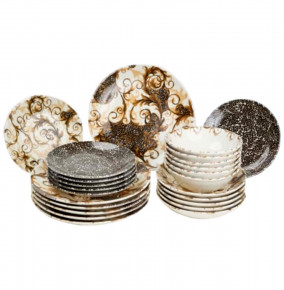 Набор тарелок 24 предмета на 6 персон  O.M.S. Collection "TULU / Вензель" коричневый микс / 296917