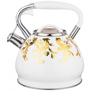 Чайник 3 л со свистком индукционное капсульное дно белый "Agness /Золотые цветы" / 213805