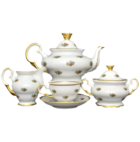 Чайный сервиз на 6 персон 15 предметов  Bohemia Porcelan Moritz Zdekauer 1810 s.r.o. &quot;Анжелика /Маленькие розочки&quot; / 027609