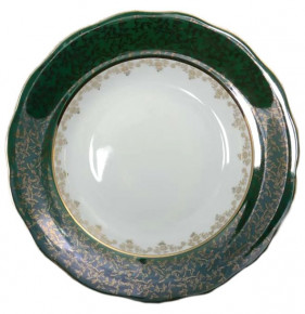 Набор тарелок 23 см 6 шт глубокие  Royal Czech Porcelain "Фредерика /Зелёная /Золотые листики" / 203821
