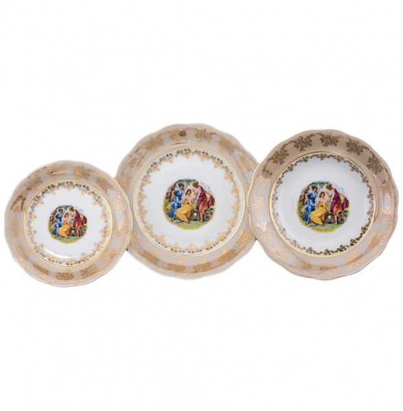 Набор тарелок 18 предметов (19, 23, 25 см)  Royal Czech Porcelain &quot;Аляска /Мадонна бежевая&quot; / 203797