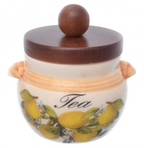 Банка для чая 9 х 9 см с деревянной крышкой  Ceramica Cuore "Лимоны"  / 226199
