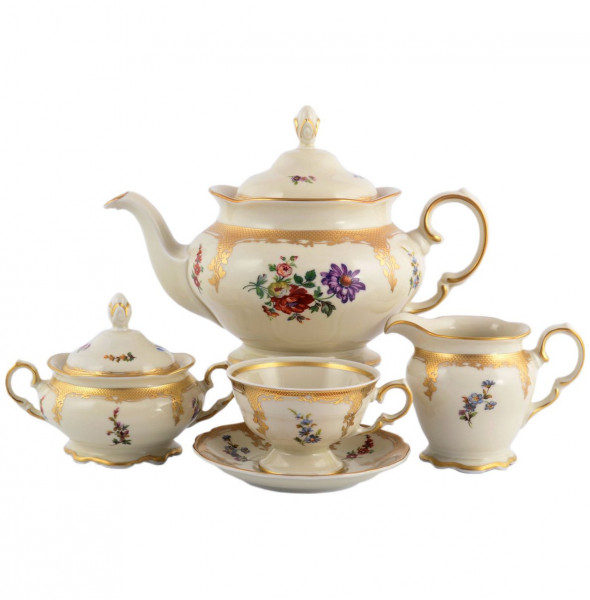 Чайный сервиз на 6 персон 15 предметов  МаМ декор &quot;Болеро /Мелкие цветы&quot; / 118587