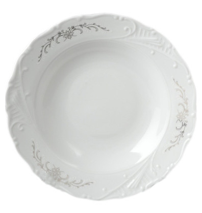 Набор тарелок 23 см 6 шт глубокие  Bohemia Porcelan Moritz Zdekauer 1810 s.r.o. &quot;Лиана /Серый орнамент /отводка платина&quot; / 051014