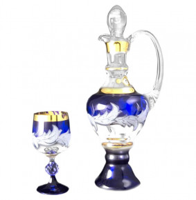 Набор для вина 7 предметов (графин 750 мл + 6 бокалов по 190 мл)  Bohemia "Матовые листики /Золото на синем" / 038823