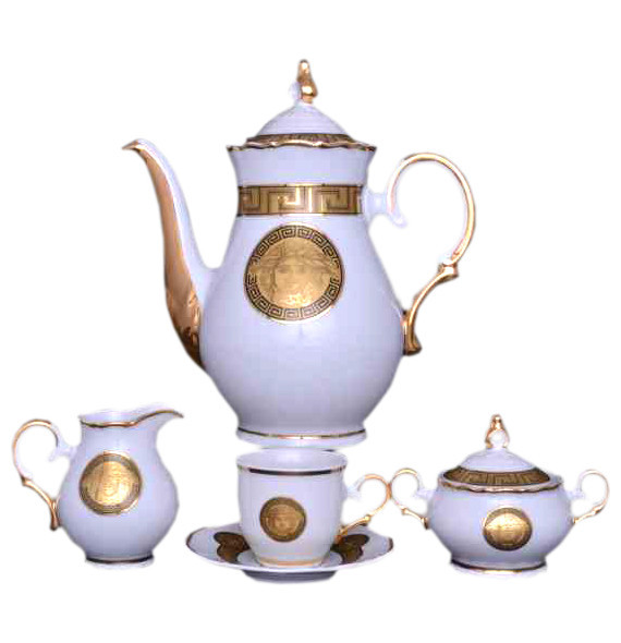 Кофейный сервиз на 6 персон 15 предметов  Bohemia Porcelan Moritz Zdekauer 1810 s.r.o. &quot;Магнолия /Версаче МГ /золото&quot; / 011951