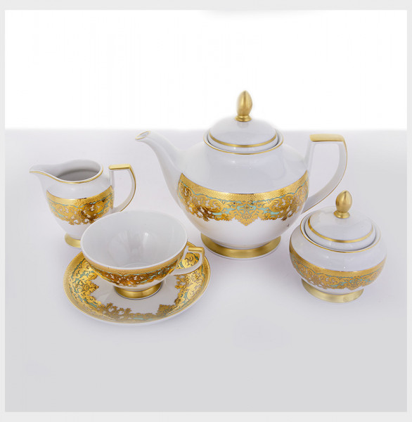 Чайный сервиз на 6 персон 15 предметов  Falkenporzellan &quot;Фавола /Бирюза в золотой роскоши&quot; / 147896