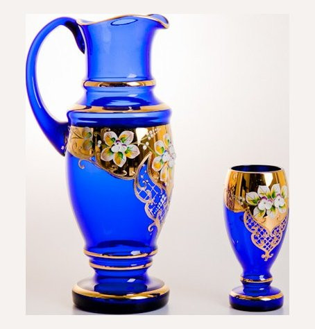 Набор для воды 7 предметов (кувшин + 6 стаканов)  Bohemia &quot;Лепка синяя&quot; / 043554