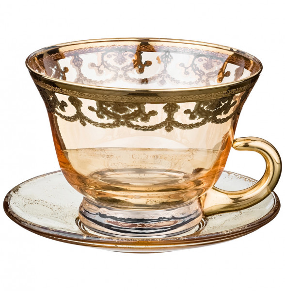 Набор чайных пар 150 мл 6 шт янтарные  Art Decor &quot;Венециано /Золото&quot; / 233461