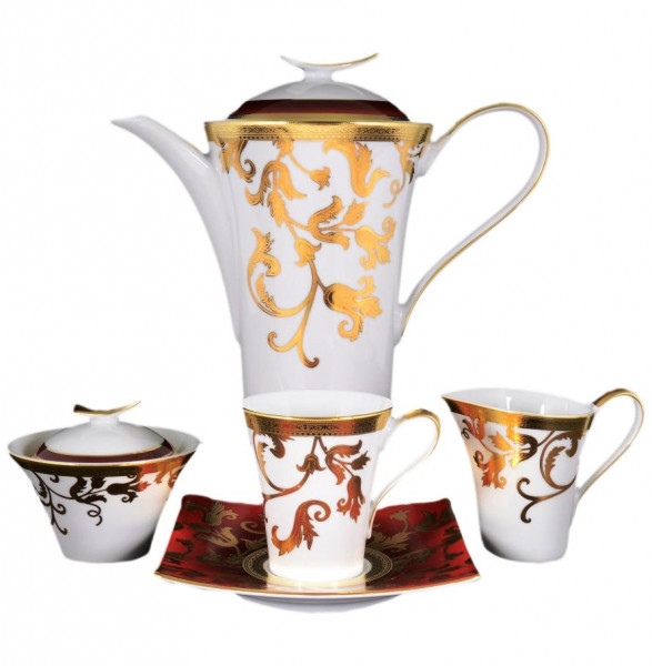 Чайный сервиз на 6 персон 15 предметов  Falkenporzellan &quot;Тоска /Бордо /Золотые цветы&quot; / 060296