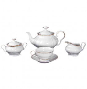 Чайный сервиз на 6 персон 15 предметов  Bohemia Porcelan Moritz Zdekauer 1810 s.r.o. "Магнолия /Золотая отводка" низкий / 027483