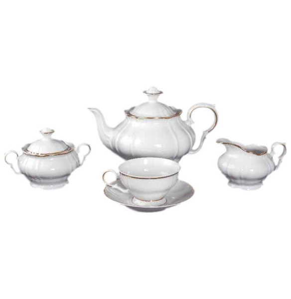 Чайный сервиз на 6 персон 15 предметов  Bohemia Porcelan Moritz Zdekauer 1810 s.r.o. &quot;Магнолия /Золотая отводка&quot; низкий / 027483