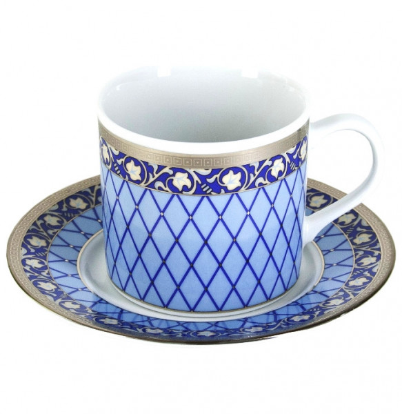 Набор чайных пар 250 мл 6 шт  Thun &quot;Кайро /Сетка на синем /платина&quot; / 244762