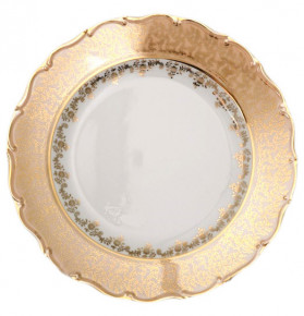 Блюдо 30 см круглое  Bohemia Porcelan Moritz Zdekauer 1810 s.r.o. "Магнолия /Бежевая с золотыми листиками" / 021443
