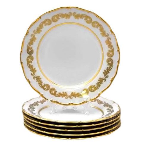 Набор тарелок 25 см 6 шт  Bohemia Porcelan Moritz Zdekauer 1810 s.r.o. &quot;Анжелика /Золотые вензеля&quot; / 027577