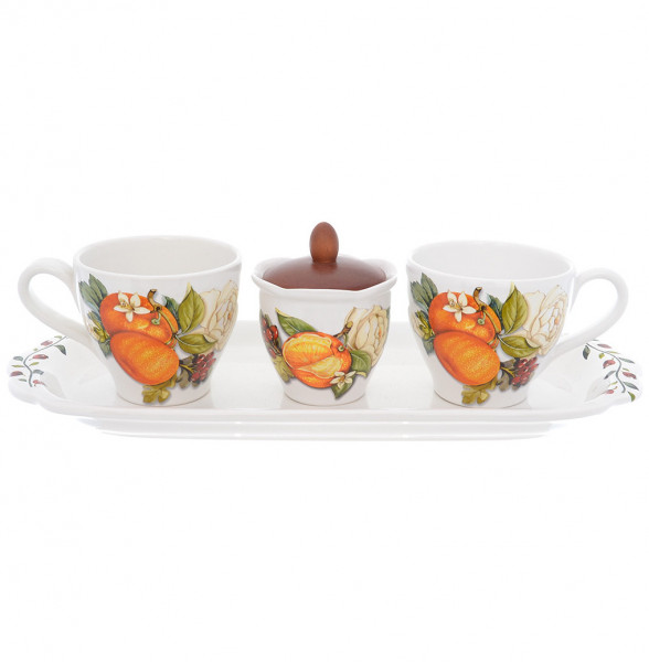 Чайный набор на 2 персоны 5 предметов  Artigianato Ceramico by Caroline &quot;Artigianato ceramico /Апельсин и роза&quot; / 228363
