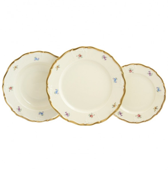 Набор тарелок 18 предметов  МаМ декор &quot;Мария-Луиза /Мелкие цветы /матовое золото /СК&quot; / 107959