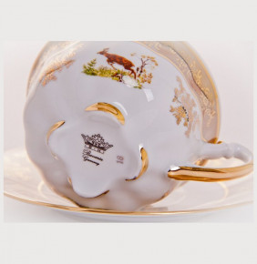 Набор чайных пар 200 мл 6 шт  Bavarian Porcelain "Болеро /Охота бежевая" / 038614