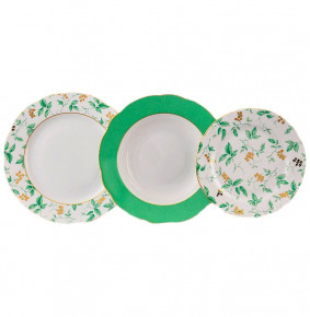Набор тарелок 18 предметов (19, 23, 25 см)  Leander "Мэри-Энн /Зеленые листья" / 157929