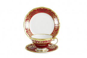 Набор чайных пар на 6 персон 18 предметов  Weimar Porzellan "Ювел /Красный с золотым узором" (подарочный) / 080190