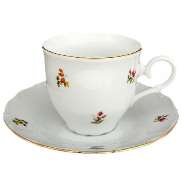 Набор чайных пар 150 мл 6 шт высокие  Bohemia Porcelan Moritz Zdekauer 1810 s.r.o. &quot;Офелия /Мелкие цветы&quot; / 054079