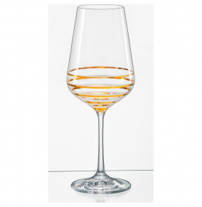 Набор для вина 3 предмета (декантер 1,5 л + 2 бокала по 450 мл)  Crystalex CZ s.r.o. "Сандра /Жёлтые и золотые полосы" / 132121