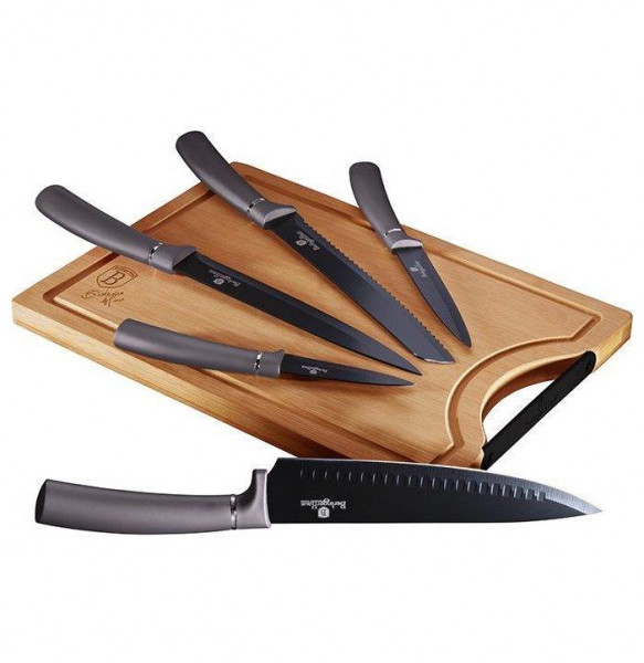 Набор кухонных ножей 6 предметов с разделочной доской  Berlinger Haus &quot;Carbon Metallic Line&quot; / 280755