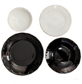 Набор тарелок 24 предмета на 6 персон  O.M.S. Collection "TULU /Чёрно-белый микс" (с углубленем) / 288919