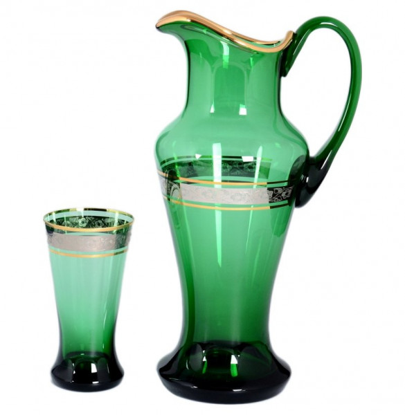 Набор для воды 7 предметов (кувшин + 6 стаканов)  Bohemia &quot;Иксовка /Клаудиа платина&quot; зеленый / 113557