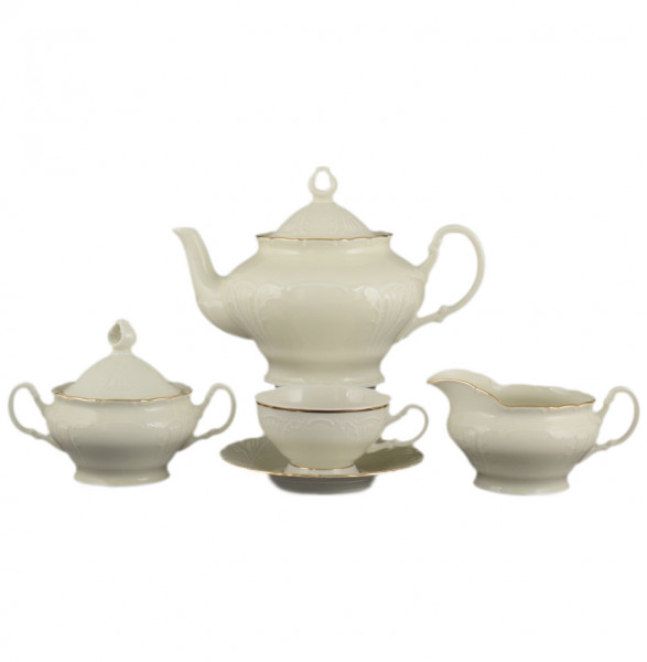 Чайный сервиз на 6 персон 15 предметов низккая чашка  Bohemia Porcelan Moritz Zdekauer 1810 s.r.o. &quot;Лиана /Золотая отводка /СК&quot; / 091912